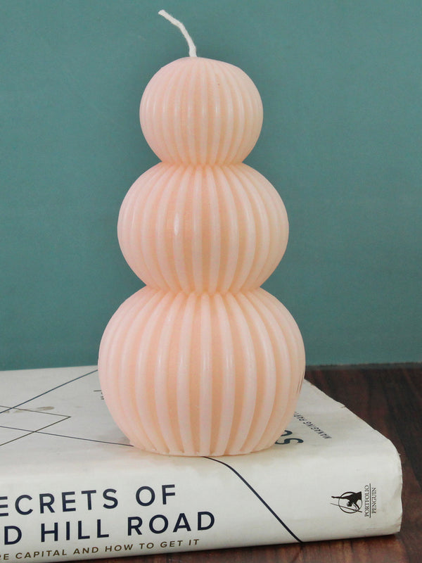 Ball Ribbed Pillar Diwali White Rat Tail Grass Scented Candles