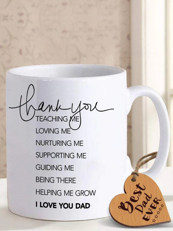 Dad Printed Ceramic Coffee Mug (325 ml) with Wooden Tag Combo