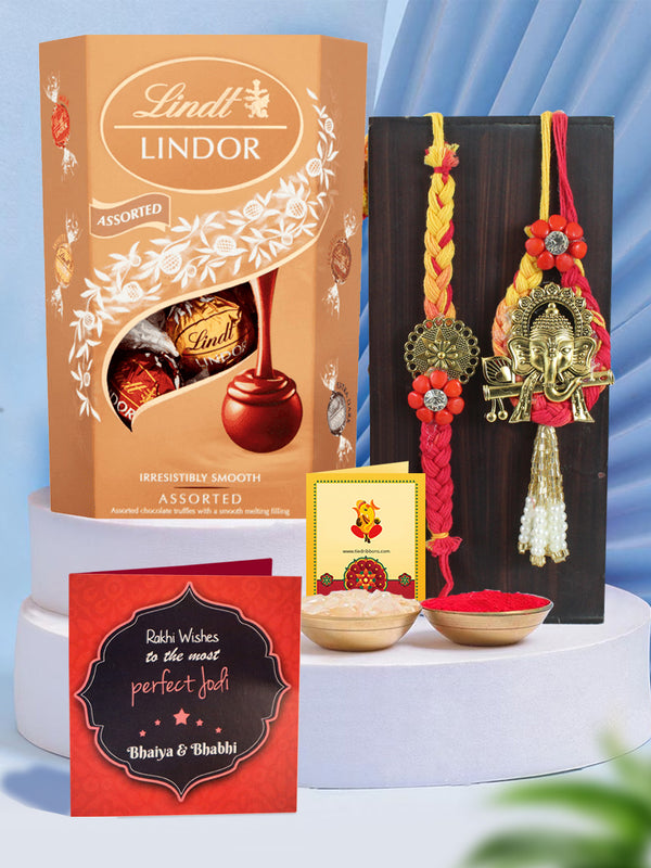 Simply Positive Bhai Bhabhi Rakhi With Lindt Lindor Chocolate Truffles Box