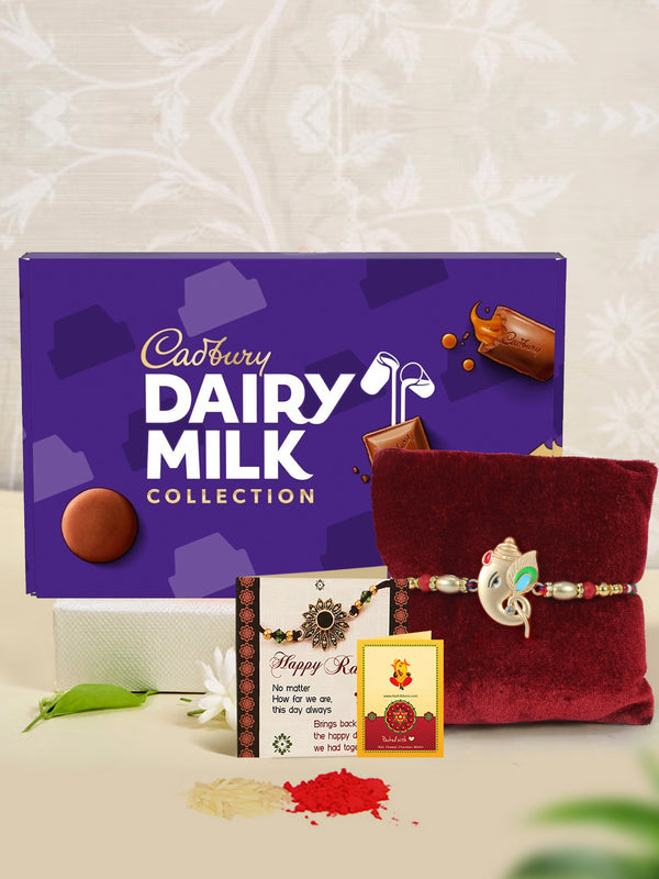 Precious Ganesha Rakhi With Cadbury Dairy Milk Deluxe Chocolate Hamper