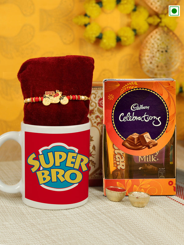 Beaded Rakhi with Chocolate Mug & Card with Roli Chawal