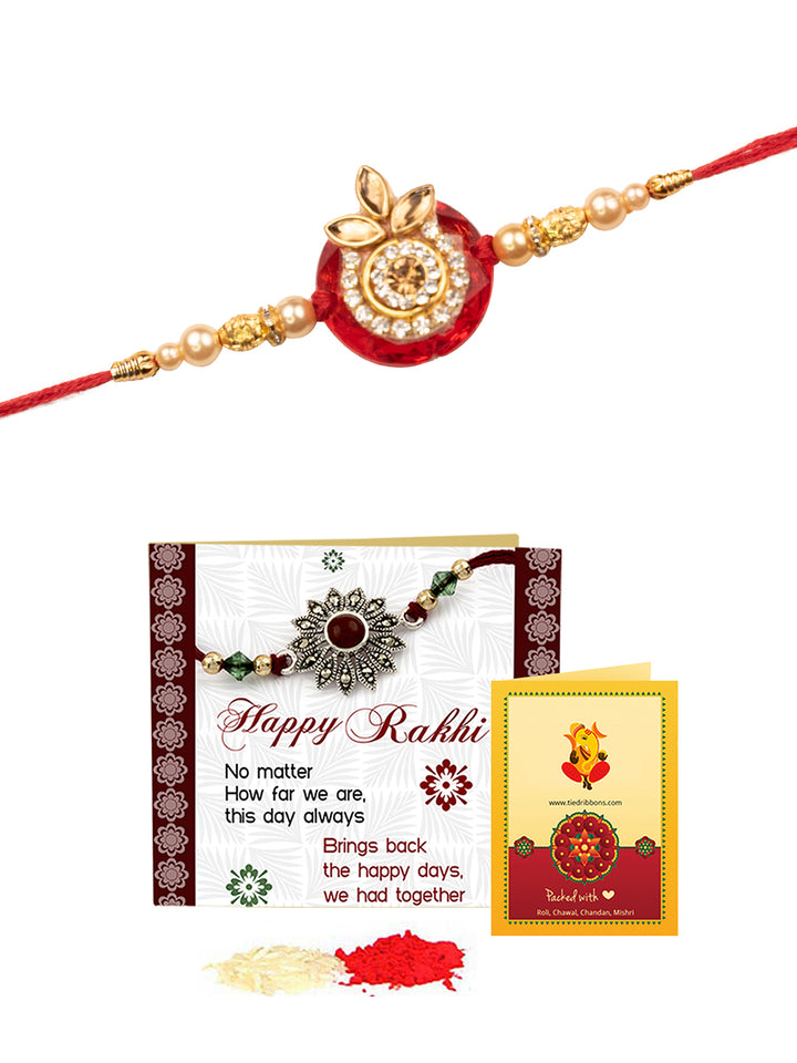 Handmade Premium Diamond Rakhi with Card & Roli Chawal Tika Packet