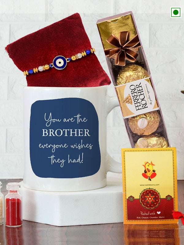 Rakhi With Chocolate Pack & Mug With Greeting Card & Roli Chawal