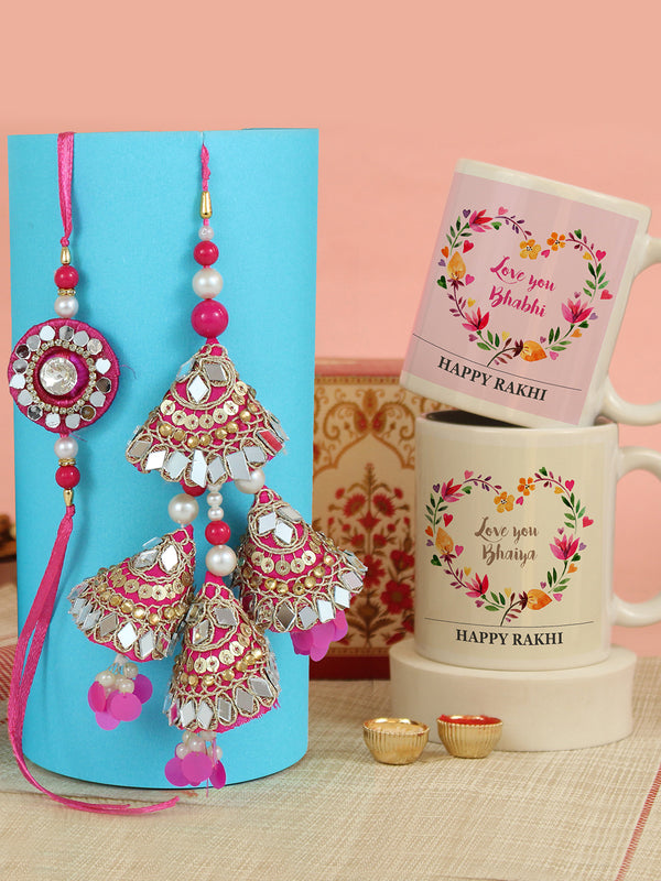 Rakhi for Brother and Bhabhi with Printed Coffee Mugs (Set of 2, 325 ml) Greeting Card