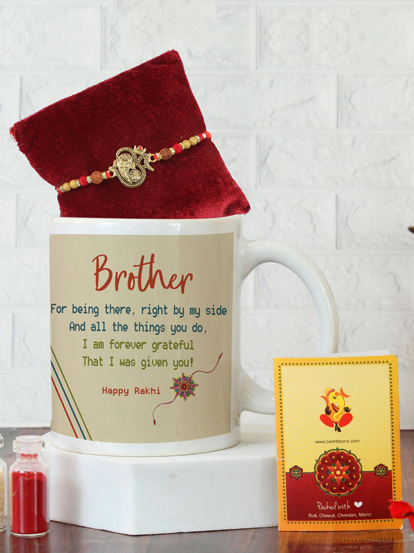 Ganesha Rakhi & Mug Roli Chawal Pack and Greetings Card