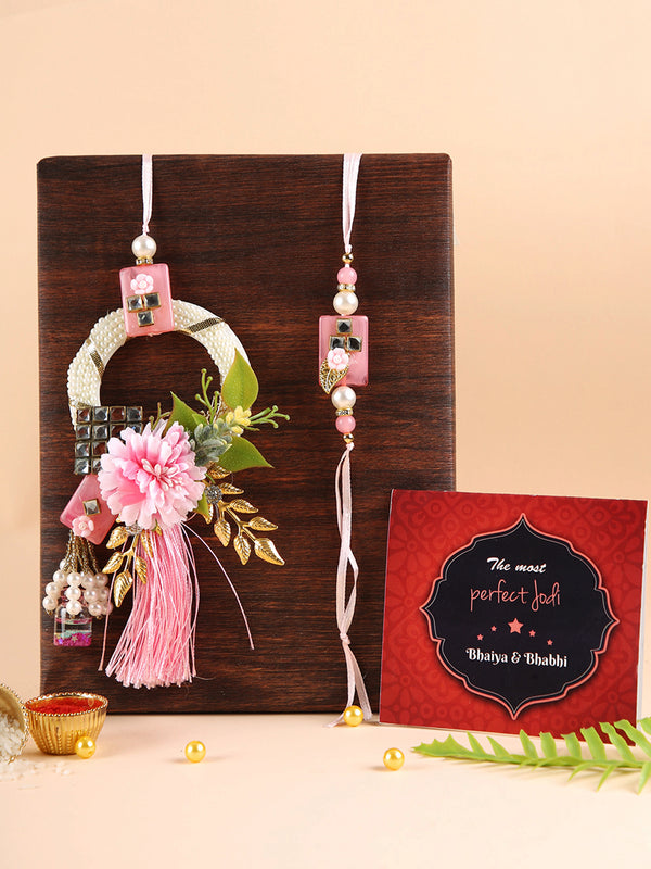 Premium Bhaiya-Bhabhi Rakhi Set, 1 Greeting Card and Tikka Combo