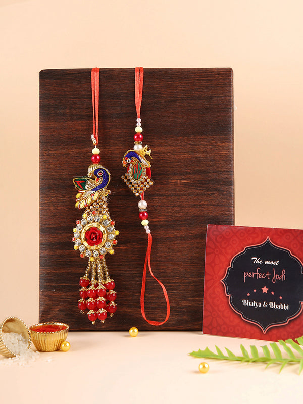 Designer Peacock Rakhi for Bhaiya Bhabhi, 1 Greeting Card