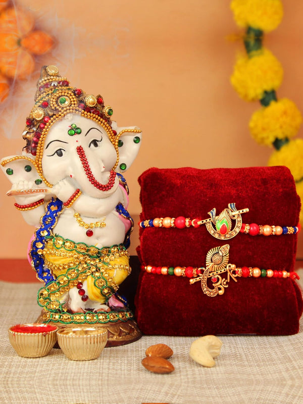 Rakhi for Brother with Gift Set (Ganesha God Figurine), Mini Card and Roli Tika