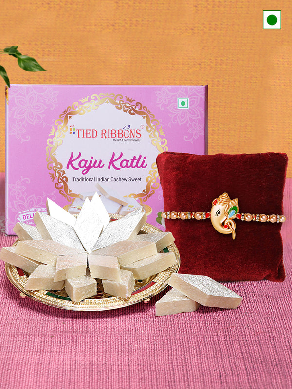 Designer Ganesha Rakhi with Kaju Katli | Rakhi Card | Roli Chawal Tika