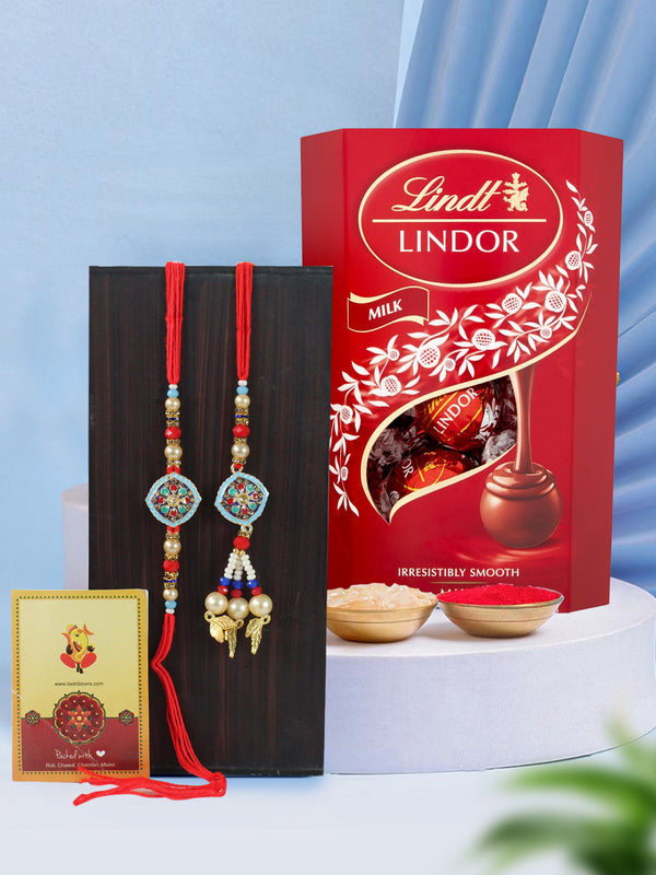 Traditional Bhaiya Bhabhi Rakhi With Lindt Lindor Milk Chocolate Truffles Box