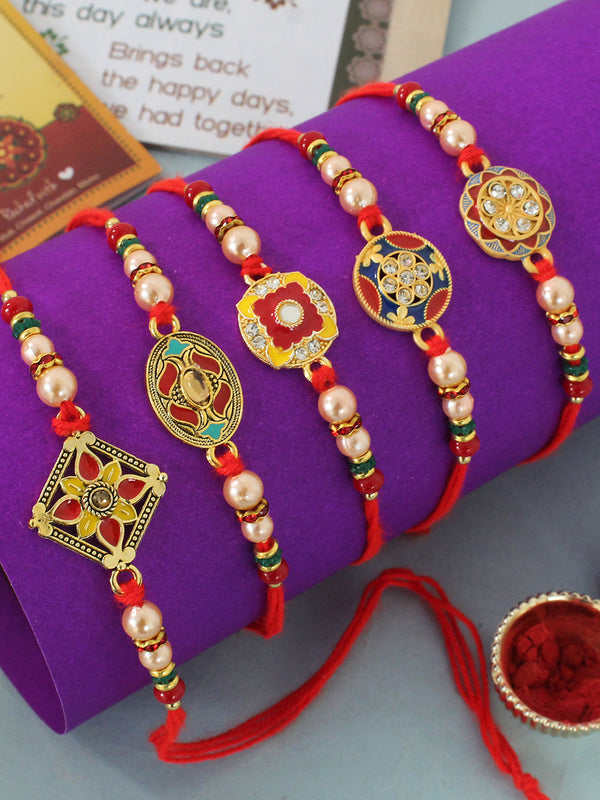 Rakhi for Brother Set of 5 Rakhi Set Rakhi for Bhaiya with Rakhi Card and Roli Chawal Tika