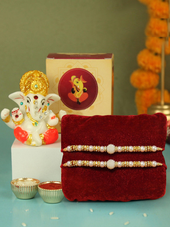 Rakhi Set (Pack of 2) with Idol Figurine | Rakhi Card & Roli Chawal Tika Pack