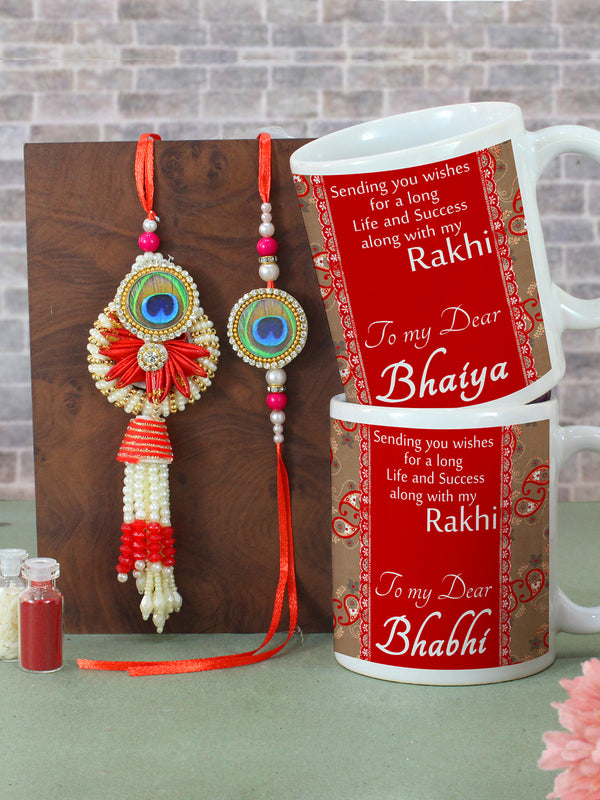 Raksha bandhan Bhai Bhabhi Rakhi Set and Lumba Rakhi for Bhabhi with Gift Set Printed Coffee Mug (Set of 2, 325 ml)