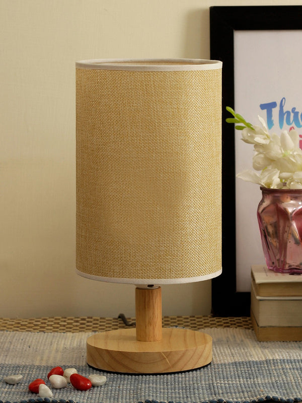 Gold-Toned Wooden Table Lamp with Shade