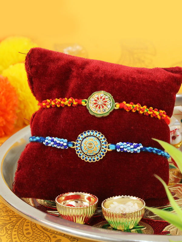 Rakhi for Brother Set of 2 Rakhi Set with Greeting Card and Roli Chawal Packet