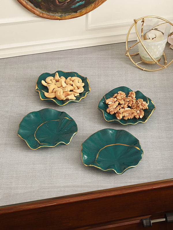 Teal Green & Gold Toned 4 Pieces Textured Serving Platters