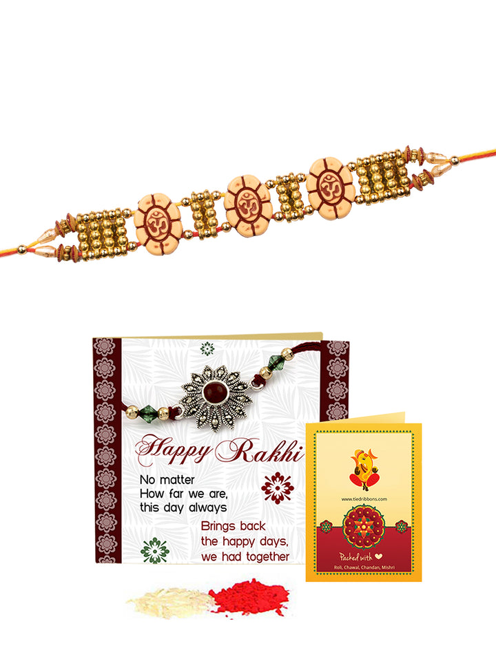 Premium Om Rakhi | Rakhi Card | Roli Chawal & Tika  Packet