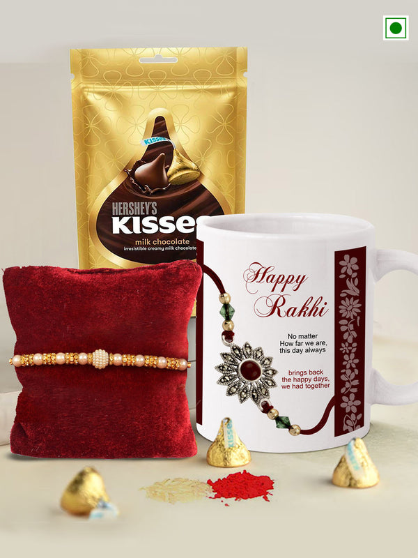 Beaded Rakhi With Chocolate Pack & Mug With Card & Roli Chawal