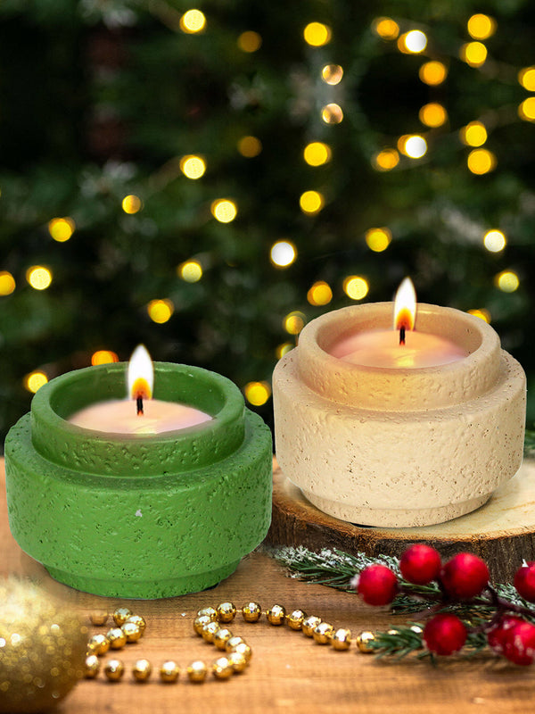 Set of 2 Diwali Candle for Home Lavender Scented Diwali Cup Candles Green and Cream