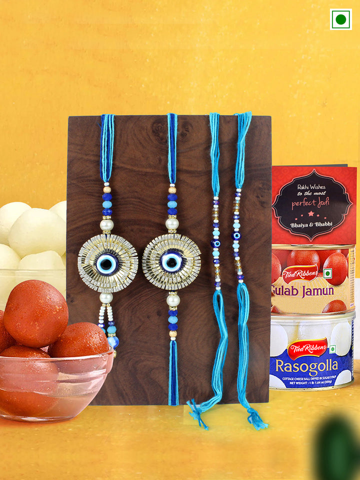 Family Rakhi Set with Sweets ( Gulab Jamun & Rasgulla )| Rakhi Card | Roli Chawal Tika