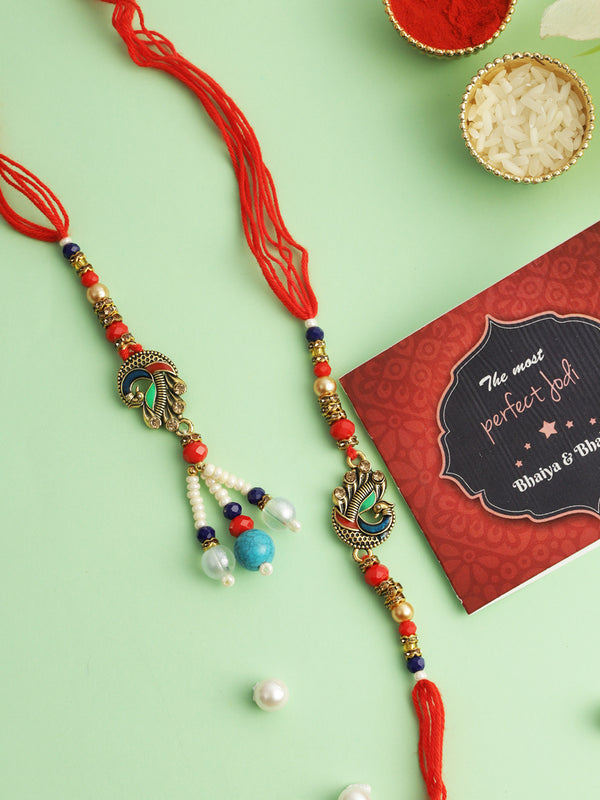 Rakhi for Brother and Bhabhi  Bhai Bhabhi Rakhi Set with Rakhi 1 Card and Roli Chawal Tika