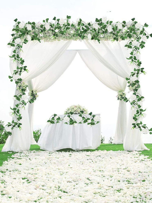 Set of 2 Artificial Silk Wisteria Vine Ivy Leaves Garland with 69 Heads for Home Party Decor (White)