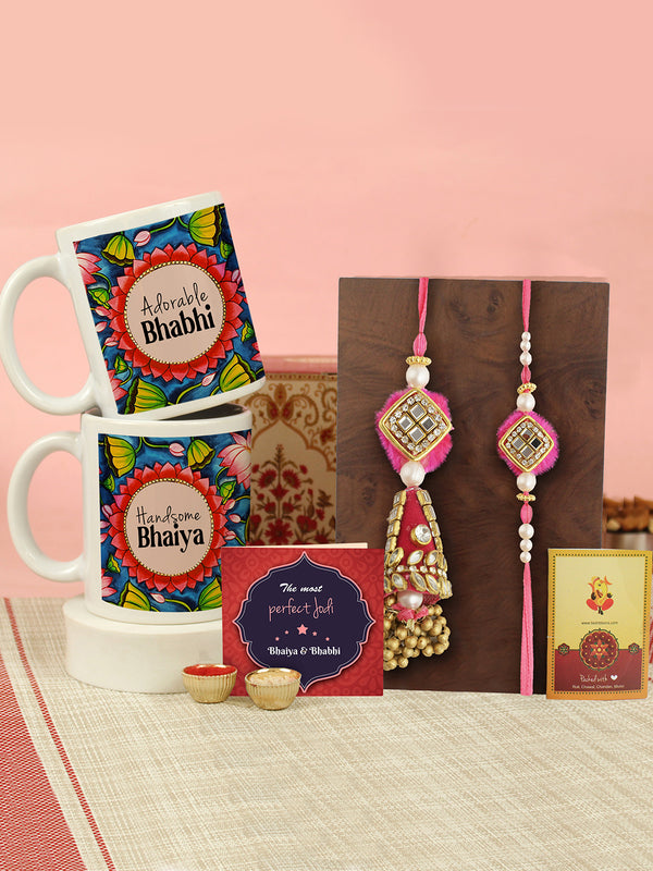 Premium Bhaiya Bhabhi Rakhi with Printed Mug (2 Pcs) | Rakhi Card | Roli Chawal  Tika