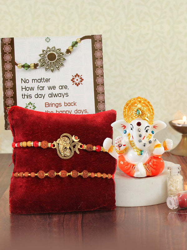 Rakhi (Set of 2) for Brother Gift Set Ganesha Idol Figurine and Rakhi Card