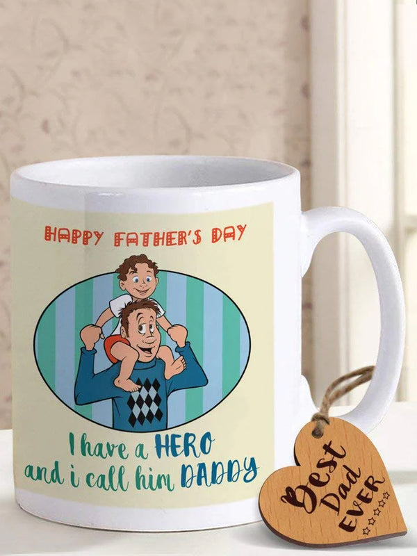 Fathers Day Gift for Dad Mug (325ml) with Wooden Tag Hamper Set