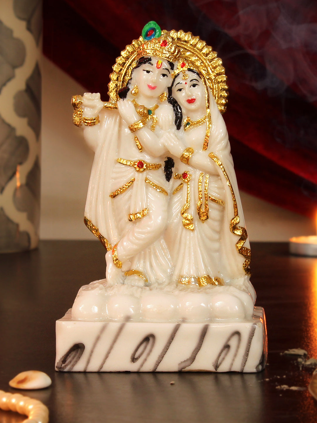 Radha Krishna Sitting Under Kadam Tree with Flute gold plated for Home  Decor Showpiece Gifts Idols