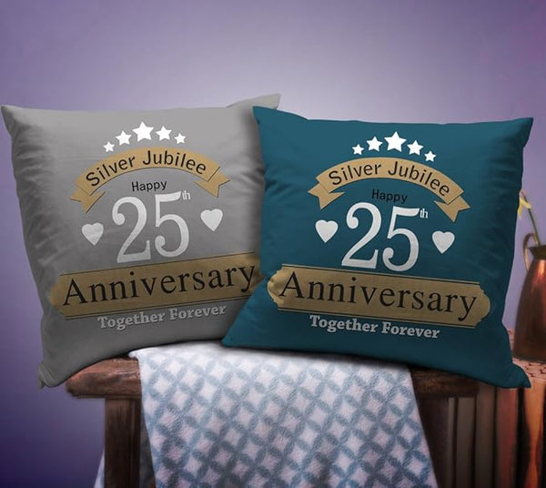 Silver Jubilee 25th Wedding for Parents Father Mother Cushion(12 Inch X 12 Inch) with Filler