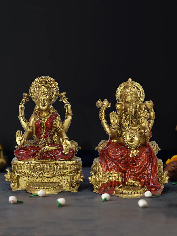 Gold-Toned Laxmi & Ganesha Religious Idol Showpiece