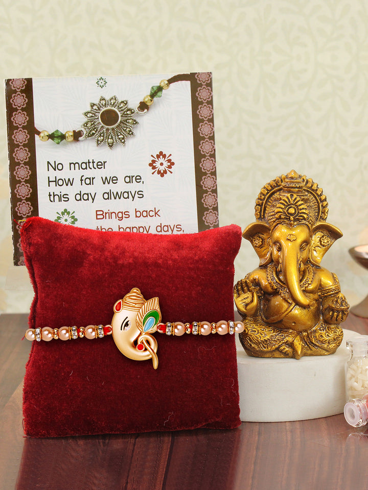 Rakshabandhan Ganesha Designer Single Rakhi With Lord Ganesha | Rakhi Card and Roli Chawal Tika