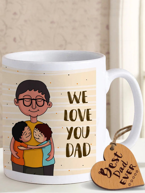 Gift for Dad from Son Daughter Combo Printed Coffee Mug with Wooden Tag