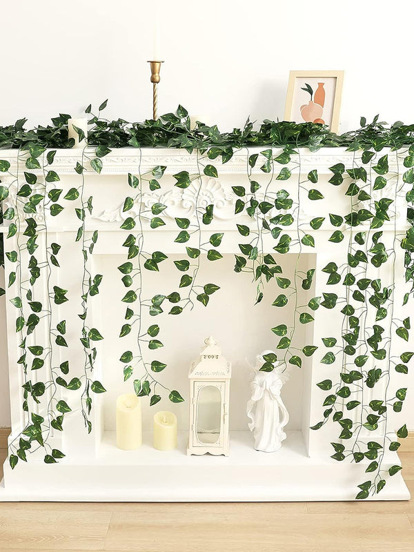 Green 12-Pieces Money Plant Wall Hanging Leaves