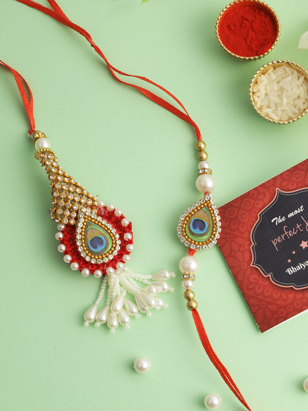 Peacock Rakhi for Bhaiya Bhabhi, Card and 1 Roli Chawal