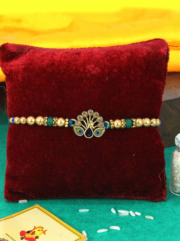 Peacock Rakhi With Roli Chawal & Greeting Card