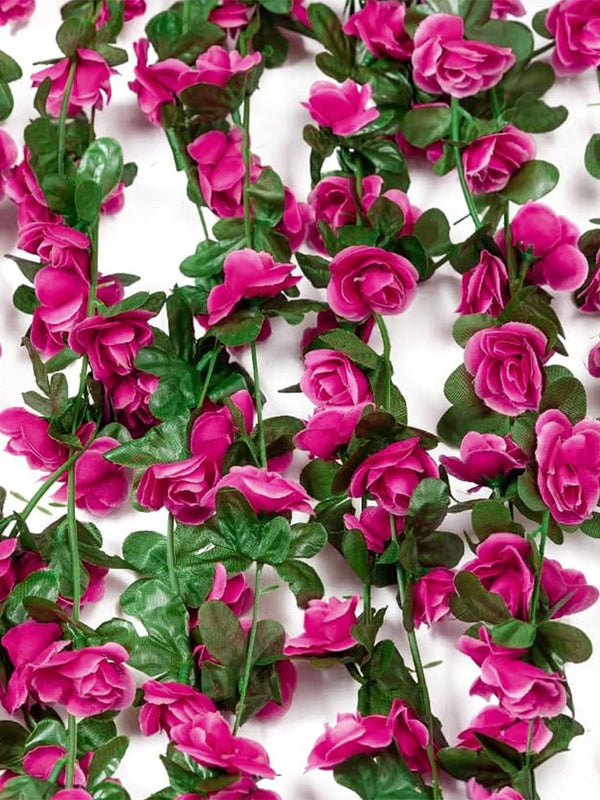 Pink and Green 2 Pieces Artificial Rose Vine Creeper Flower Garland