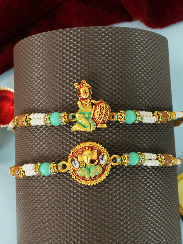 Set of 2 Rakhi for Brother with Gift Set with Mini Card and Roli Chawal Tika