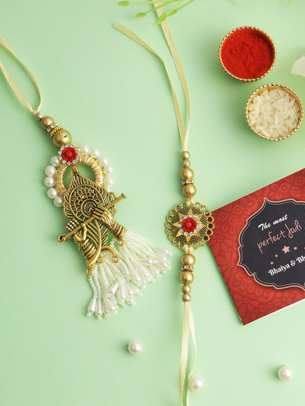 Bhaiya and Bhabhi Rakhi Set with Raksha Bandhan Greeting Card and Roli Chawal Packet