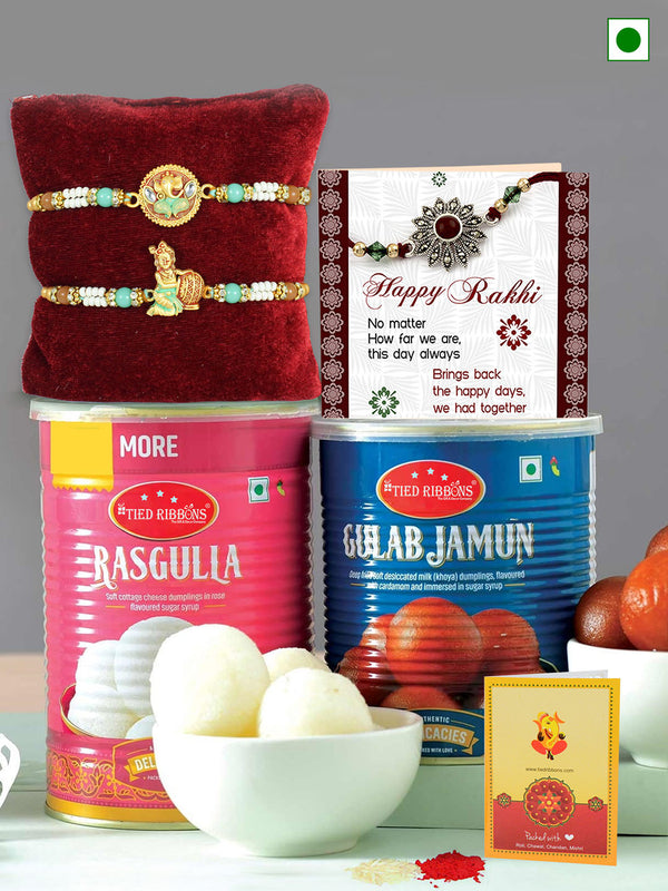 Rakshabandhan Premium Rakhi Set of 2 with Sweets (Rasgulla and Gulab Jamun)