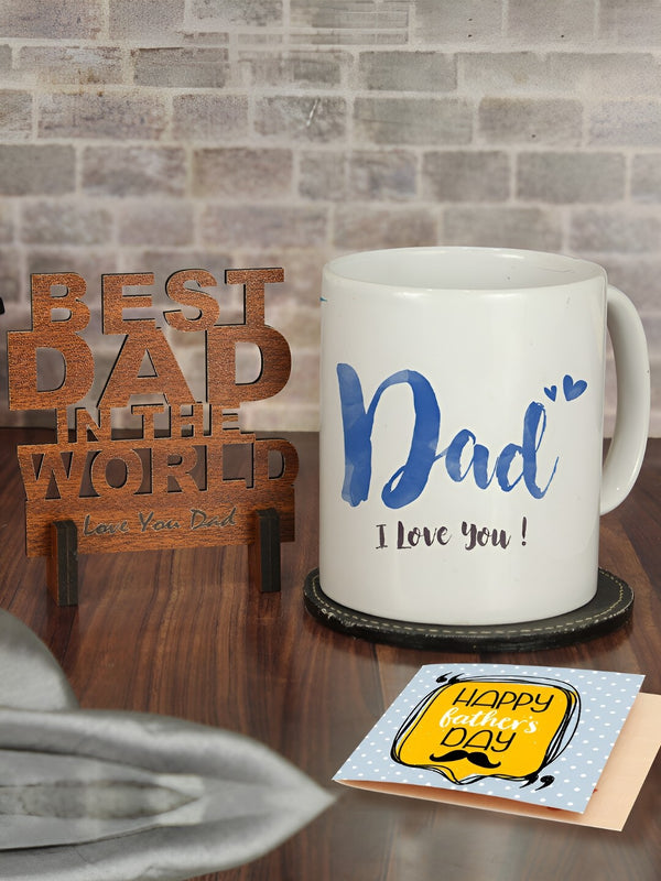 White & Blue 3 Pieces Printed Fathers Day Gift Set