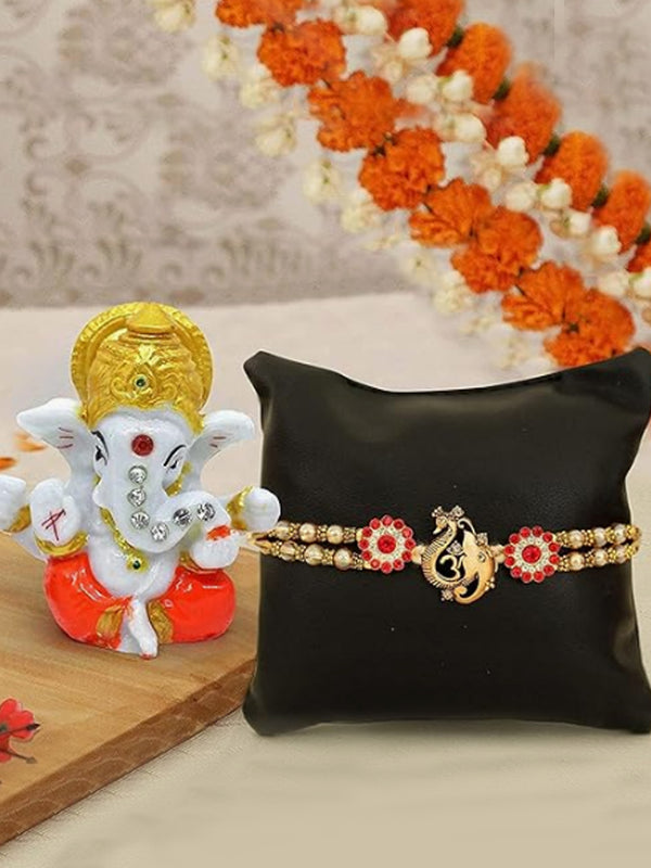 Rakhi for Brother with Gift Set Bhai Rakhi Set for Brother with Idol Figurine, Mini Greeting Card and Roli Tika