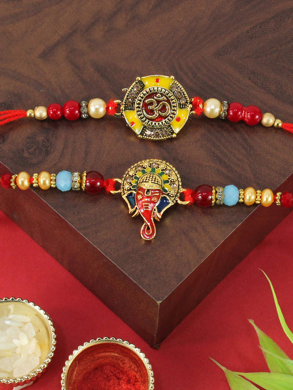 Rakhi for Brother Set of 2 Rakhi Set with Greeting Card and Roli Tika