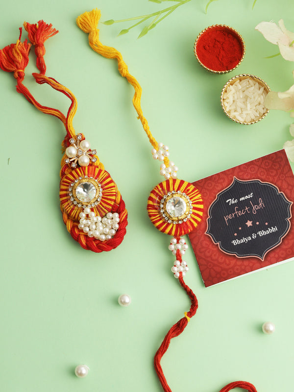 Designer Bhaiya Bhabhi Rakhi Set with Card and 1 Roli Chawal