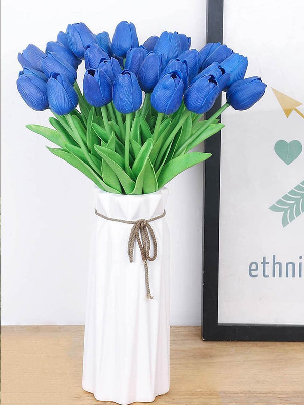 Set Of 5 Navy Blue & Green Artificial Tulip Flowers Sticks