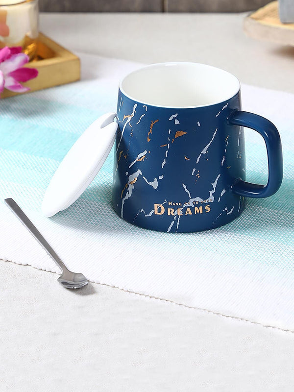 Navy Blue & White Printed Ceramic Matte Cups