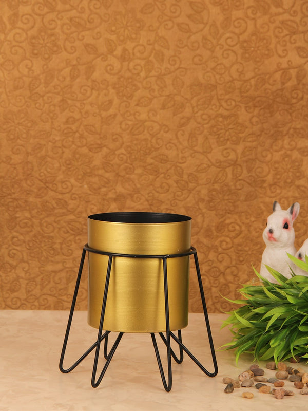 Gold-Toned & Black Solid Metal Planter