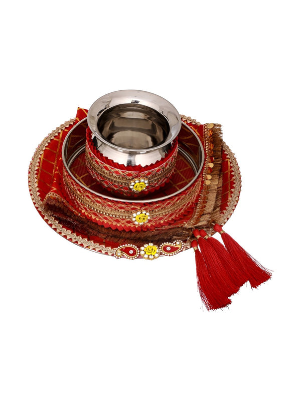 Red Karwa Chauth Pooja Thali Set