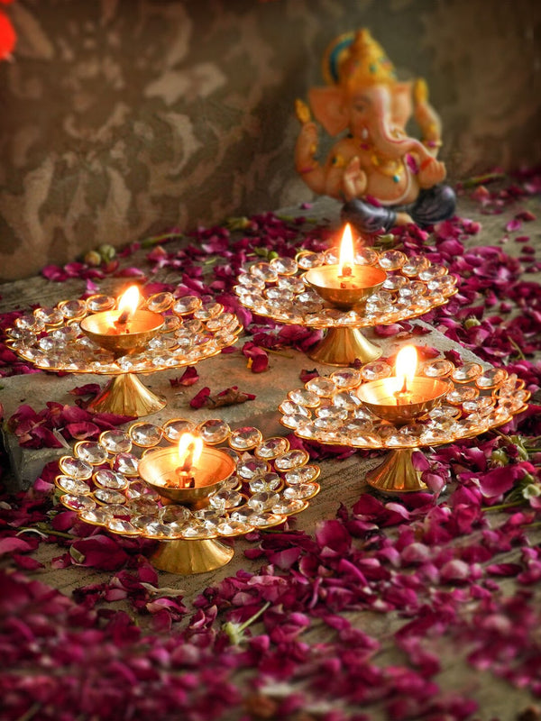 Set Of 4 Crystals Diyas